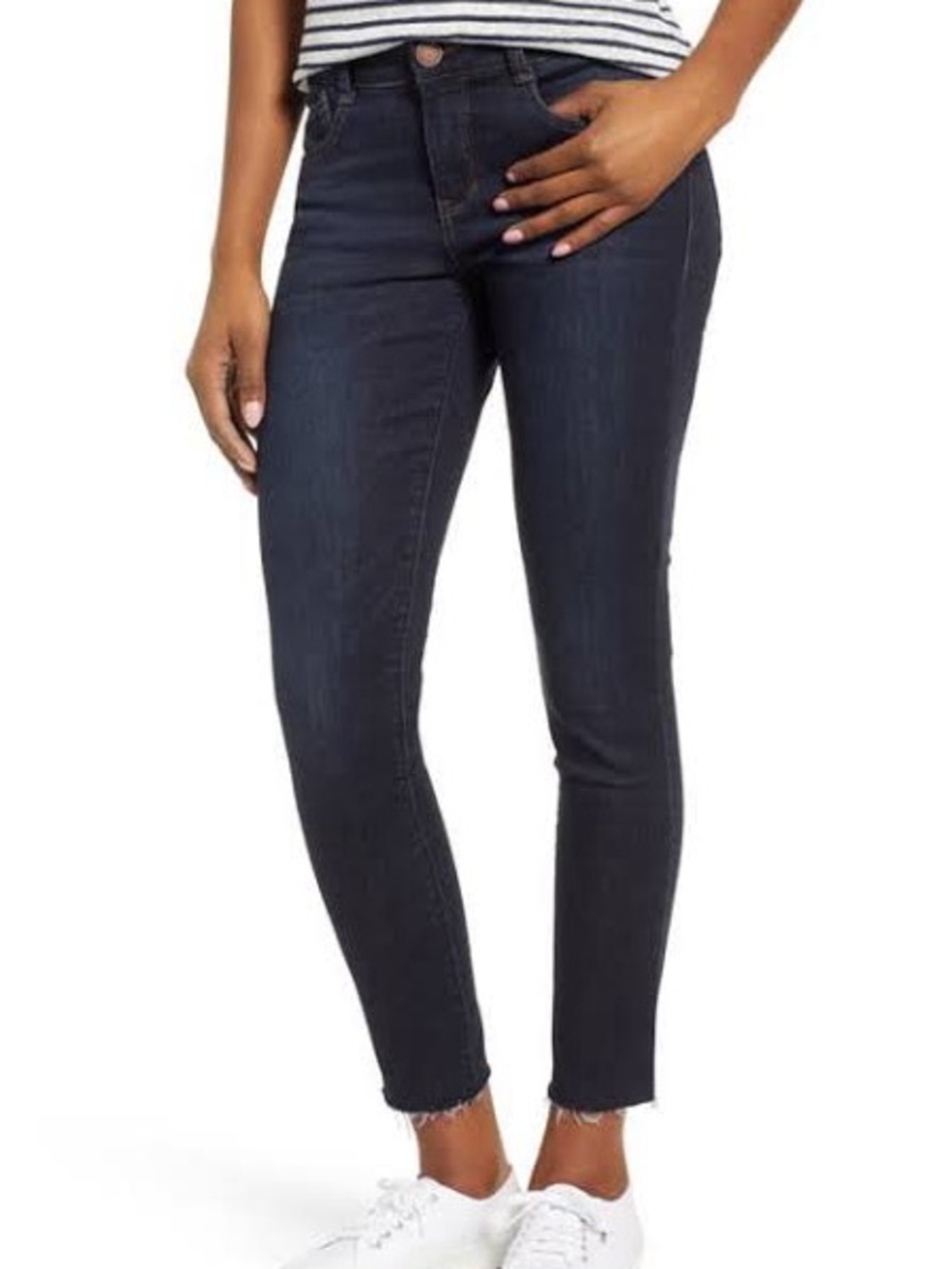 Wit & Wisdom Dark Navy High-Rise Ankle Skinny Jeans with Elastic Waistband